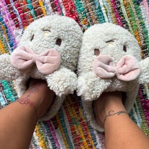 Cute Fuzzy Slippers with Pink Bows